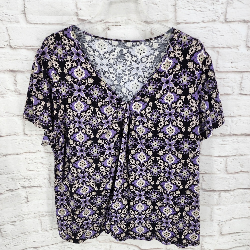 Croft‎ & Barrow Women Dark Kaleidoscope Print V Neck Office Work Purple Size 2X